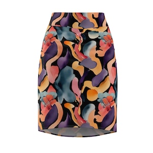 Chic Abstract Women&#39;s Pencil Skirt, Elegant Office Wear, Stylish Midi Skirt, Versatile Fashion, Summer Wedding Guest Outfit