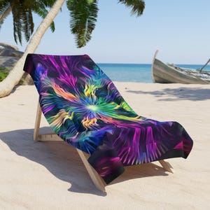 Rainbow Aurora Beach Towel, Vibrant Colorful Sea Blanket, Beach Accessories, Summer Pool Towel, Tropical Sunset Bath Towel, Unique Ocean