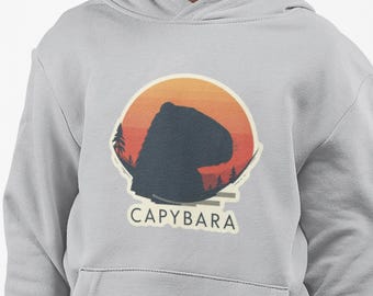 Capybara Silhouette Kids Hoodie | Sunset Circle Animal Graphic Sweatshirt