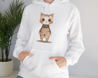 Tabby Cat Hoodie | Cozy Kitten Illustration, Cotton-Poly Blend, Kangaroo Pocket