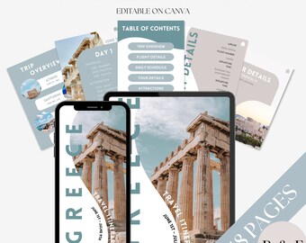 Digital Greece Travel Planner | Editable Planner | Canva Template | Traveling Guide | Mobile Template | Travel Marketing | Greece Itinerary