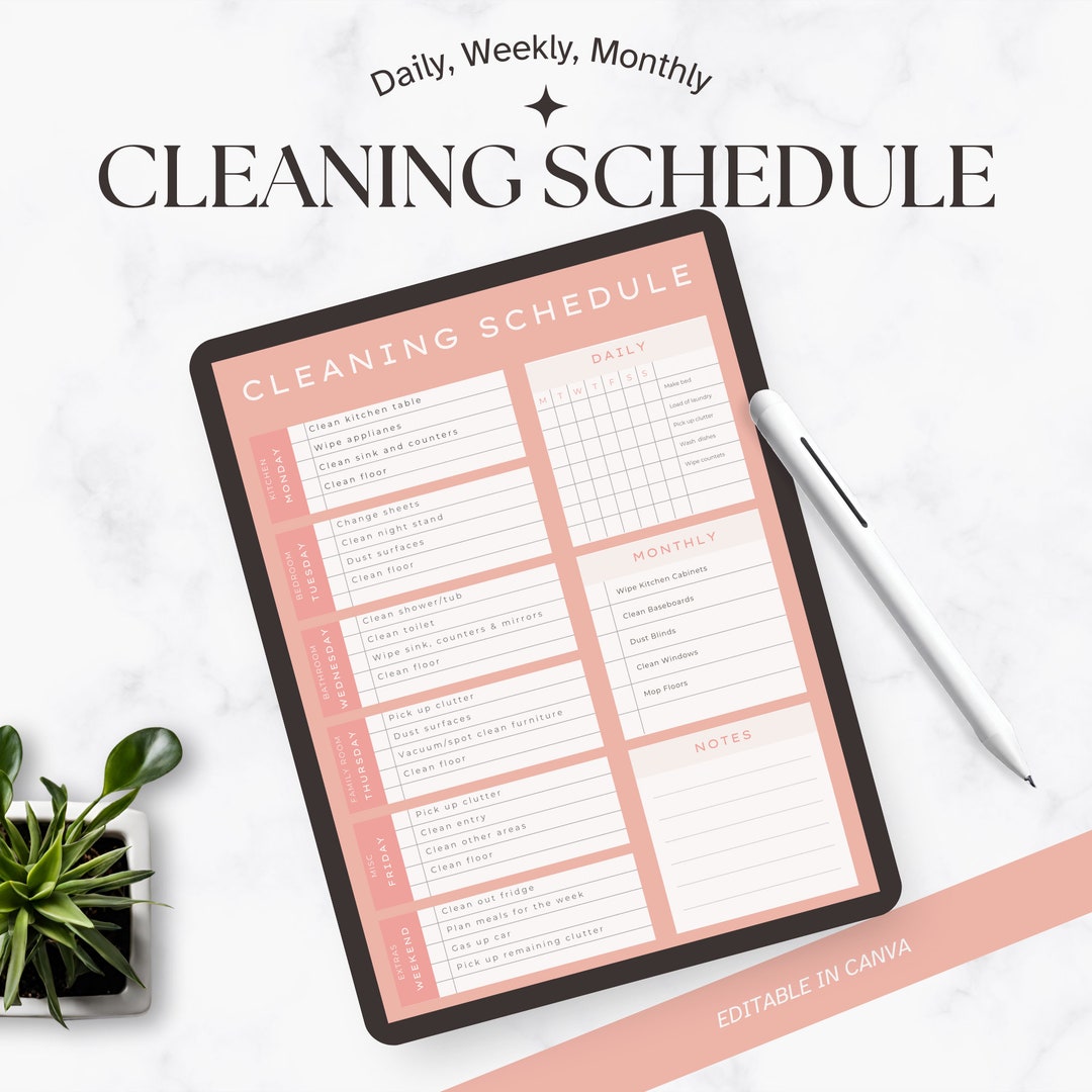 Cleaning Schedule Template | Weekly Cleaning Schedule | Cleaning ...