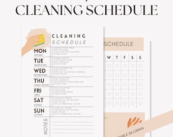 Cleaning Schedule Template | Weekly Cleaning Schedule | Cleaning Checklist | Daily Cleaning | Instant Download | Cleaning Schedule | Canva