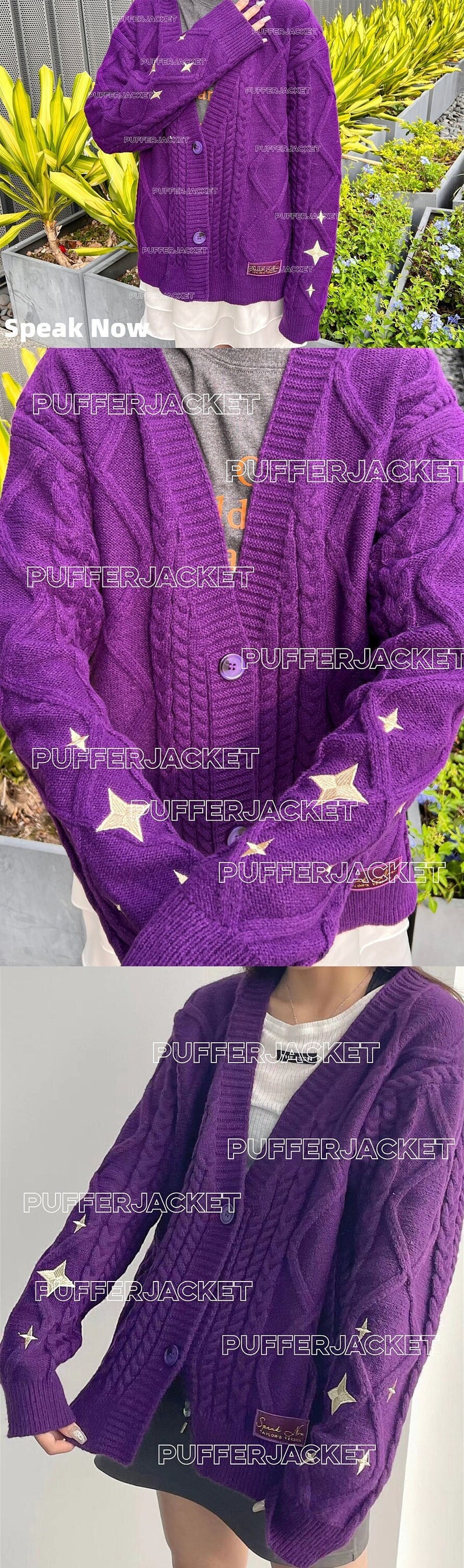 1989 blue folk cardigan/star embroidered cardigan/v-neck oversized cute hand-knitted holiday button sweater/gift for fans image 1