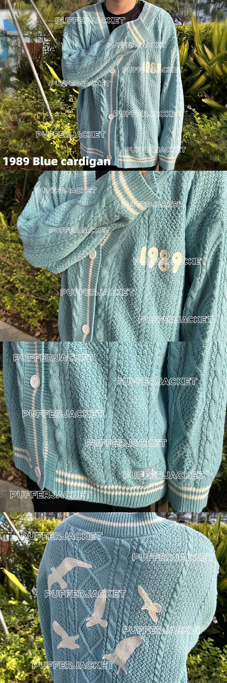 1989 blue folk cardigan/star embroidered cardigan/v-neck oversized cute hand-knitted holiday button sweater/gift for fans image 2