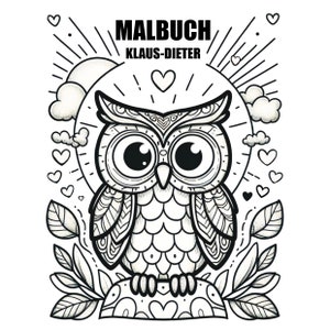 Coloring book Owl Klaus-Dieter, Preschool, Instant Download -Grayscale Coloring Book -Printable PDF,