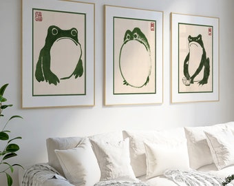 Japanese Set of 3 Frog Posters, Japanese Frog Prints, Matsumoto Hoji Wall Art Decor, Animal Art, Animal Poster, Gift, A2/A3/A4/A5