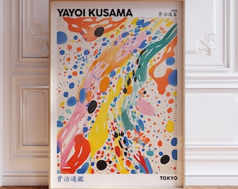 Cartel de exposición japonesa, impresión de arte Yayoi Kusama, Tokio, decoración de impresión de pared japonesa, arte japonés, salpicaduras de pintura A2/A3/A4/A5