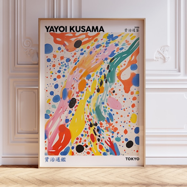 Cartel de exposición japonesa, impresión de arte Yayoi Kusama, Tokio, decoración de impresión de pared japonesa, arte japonés, salpicaduras de pintura A2/A3/A4/A5