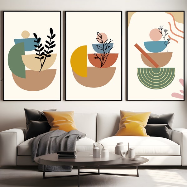 Boho Abstract Set 3 Print, Geometric Wall Art Set, Boho Wall Art, print wall art, Geometric Prints, Boho Wall Art, Digital Download,