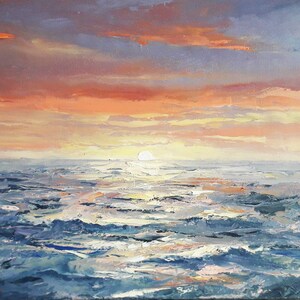 Original oil painting. Seascape with a palette knife. 11.8 x 7.8 inches. A sunny path. An original gift
