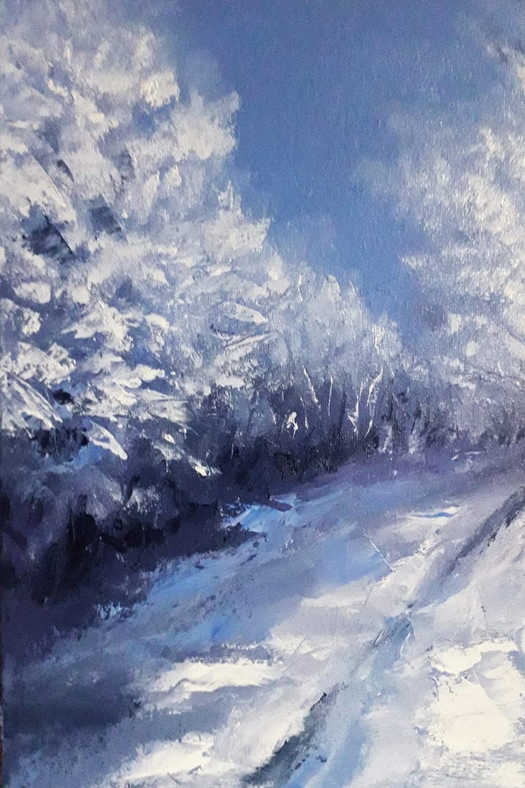 冬の夕べの油絵：雪景色の絵画（7.8 x 11.8インチ） - Etsy 日本