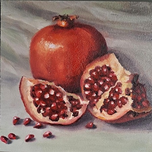 Pintura a óleo original. Romã. 6x6 polegadas