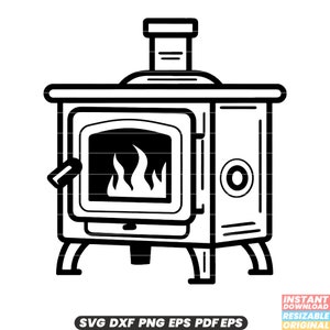 Holzofen SVG Heizung Gerät Illustration Indoor Kamin Clipart Haus Heizung Grafik Holzofen Design DXF PNG Schnittdatei