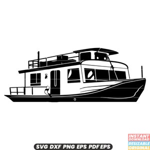 Hausboot Wasserfahrzeug Floating Home Wohnheim Wohnen Anpassung Fluss See Lifestyle Freizeit SVG DXF PNG Schnitt Datei Digital Sofort Download