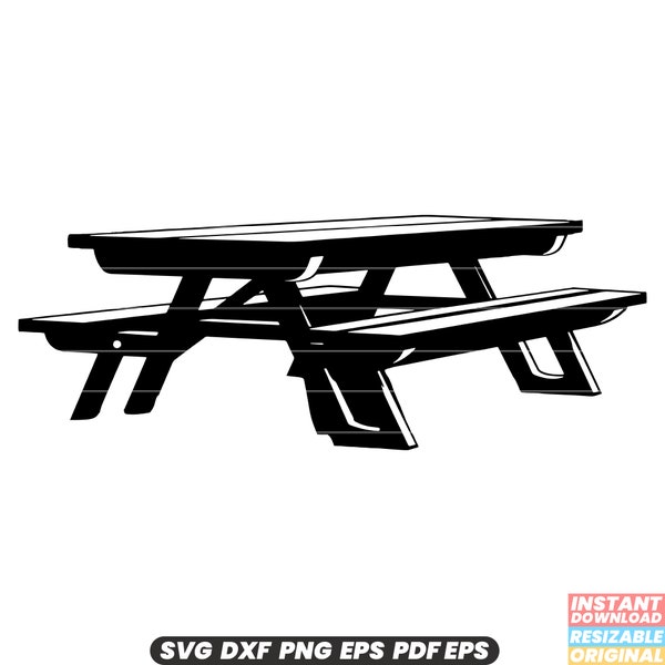 Picnic Table Outdoor Furniture Bench Park Camping Bbq Gathering Family Leisure Wood Plank Seating Portable SVG DXF PNG Cut File