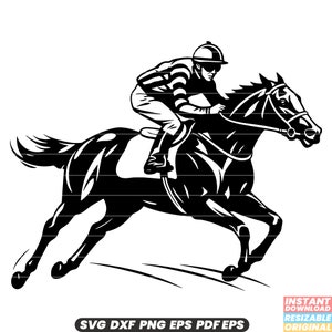 Paardenrace race jockey paardensport competitie track galop volbloed derby jockey racen paardrijden SVG DXF PNG-bestand knippen