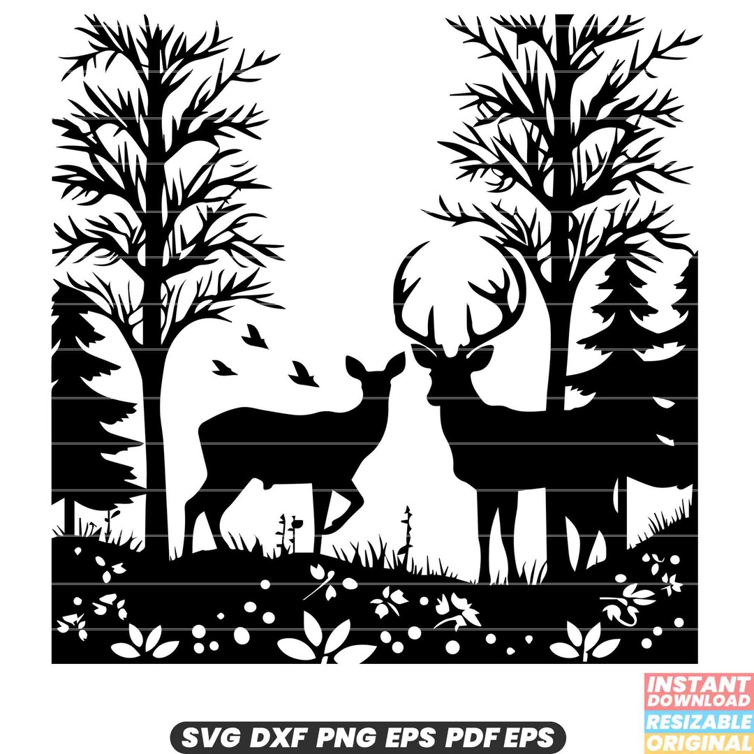 Deer in Forest SVG Wildlife Animal Nature Trees Woods Buck Doe Antlers ...
