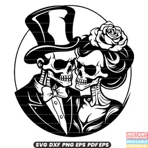 Skelett Paar Halloween Romantik Liebe Gruselige Skelette Händchen halten Tod Leben Gothic SVG DXF PNG Datei geschnitten