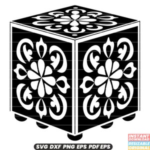 Cofre Baú Caixa de Tesouro Tronco de Armazenamento Antigo Vintage Móveis de Madeira Decoração de Casa Recipiente Ornamentado Esculpido Chave de Bloqueio SVG DXF Arquivo de Corte PNG