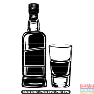 Whiskyfles en glas SVG drankfles illustratie alcoholische drank clipart whiskyglas distilleerderij drankje DXF PNG-bestand knippen #2