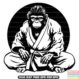 Monkey Martial Art SVG Kung Fu Illustration Monkey Martial Art Clipart Fighting Graphic Eastern Culture Shaolin Style DXF PNG Cut File #2