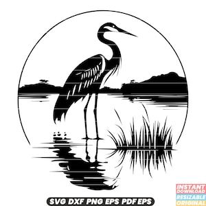 Heron Bird Waterfowl Wetland Habitat Long Neck Graceful Wingspan Wildlife Nature SVG DXF PNG Cut File Digital Instant Download