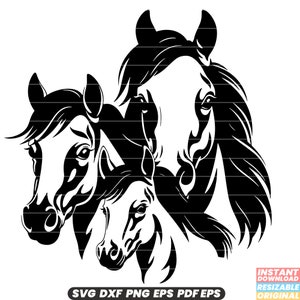 Cheval famille jument étalon poulain équestre équin des animaux faune Nature mignon adorable galop course champ prairie SVG DXF PNG coupe fichier
