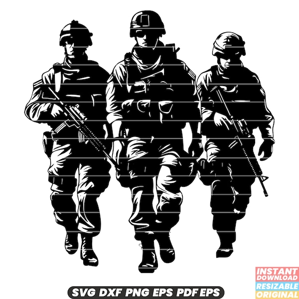 Soldiers Military Troops Armed Forces Infantry Combat Uniform Duty Honor Sacrifice Service Patriotism Courage SVG DXF PNG Cut File