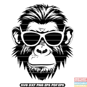 Monkey with Sunglasses Animal Pet Cool Trendy Sun Shades Summer Fun Quirky Humorous Cartoon Vector Illustration SVG DXF PNG Cut File
