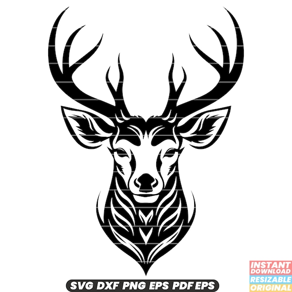 Buck Deer Wildlife Antlers Forest Nature Hunting Outdoors Animal Mammal Male Trophy Buck SVG DXF PNG Cut File Digital Instant Download