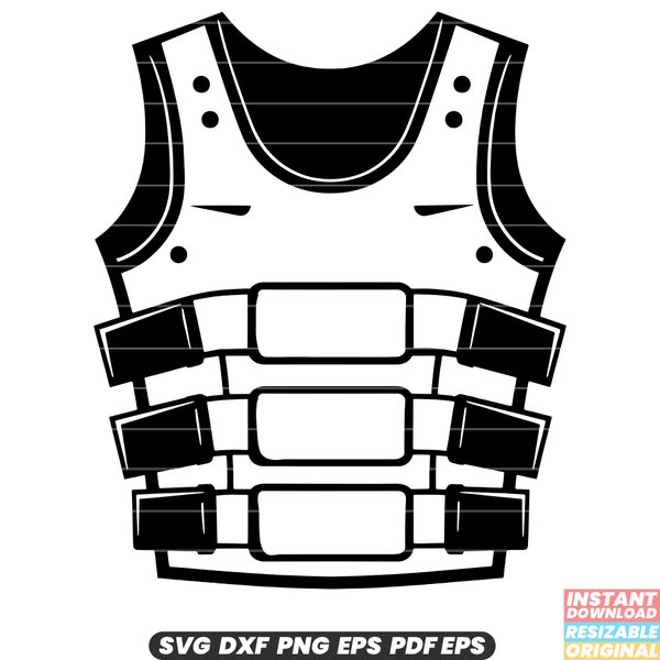 Bulletproof Vest Body Armor Protective Gear Military Police Law Enforcement Kevlar Protection Safety Security Equipment SVG DXF PNG Cut File