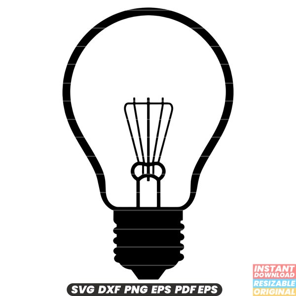 Bulb Light Electric Illumination Lamp Energy Glow Technology SVG DXF PNG Cut File Digital Instant Download