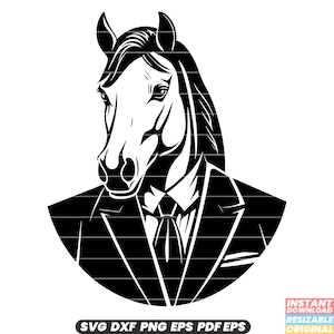 Paard met pak SVG Dapper hippische illustratie stijlvolle paard clipart formele kleding grafisch verfijnd paarden ontwerp DXF PNG-bestand knippen
