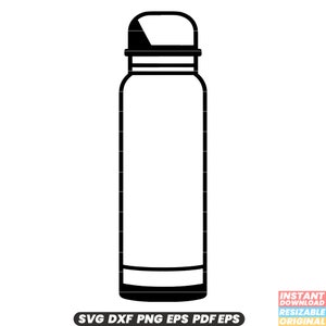 May include: Black and white line art illustration of a thermos or water bottle with a lid.