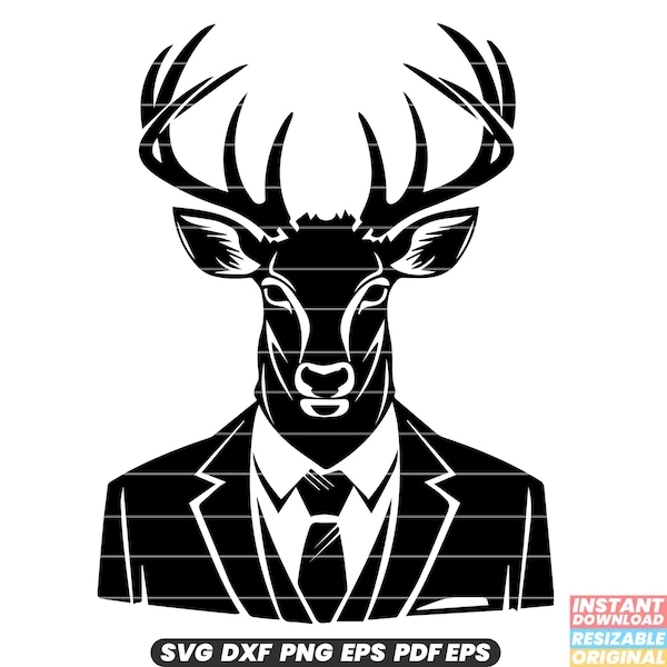 Deer with Suit SVG Animal Anthropomorphic Dressed Gentleman Formal Attire Elegant Fashion DXF PNG Cut File