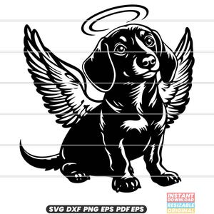 Dachshund Angel Wings Memorial SVG DXF PNG Cut File Clipart Instant Download Digital File