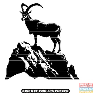 Ibex na montanha rochosa natureza vida selvagem animal habitat alpino aventura escalada ao ar livre SVG DXF PNG Cut File