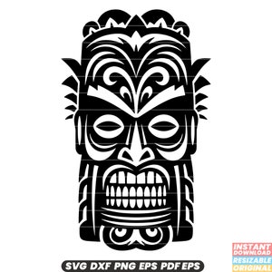 Tiki Statue Polynesian Carving Wood Sculpture Hawaiian Culture Tribal Idol Ancient Ritual Beach Bar Decorative Ornament SVG DXF PNG Cut File