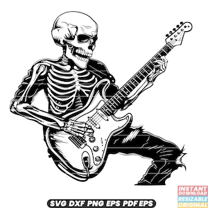 Skeleton Playing Guitar SVG Musician Rock Guitarist Bones Instrument Skeletons DXF PNG Cut File