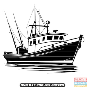 Trawler Fischerboot Schiff Kommerzielle Industrie Meer Ozean SVG DXF PNG geschnitten Datei Digital Sofort Download