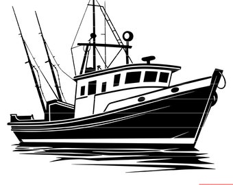 Trawler Fishing Boat Vessel Commercial Fishery Industry Sea Ocean SVG DXF PNG Cut File Digital Instant Download