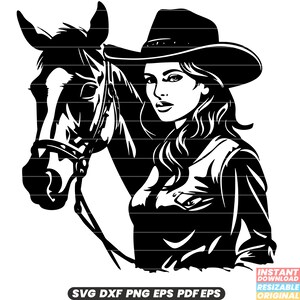 Cowgirl Cavallo Western Rodeo Equitazione Compagno Stivali Cappello Paese All'aperto Equestre Tradizione SVG DXF PNG File di taglio Download istantaneo digitale