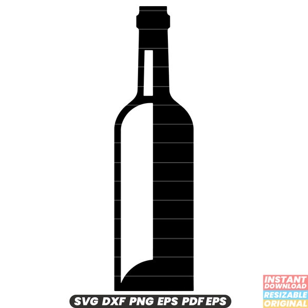 Alcohol Bottle Drink Beverage Liquor Glass Container Spirit Wine Whiskey Vodka SVG DXF PNG Cut File Digital Instant Download