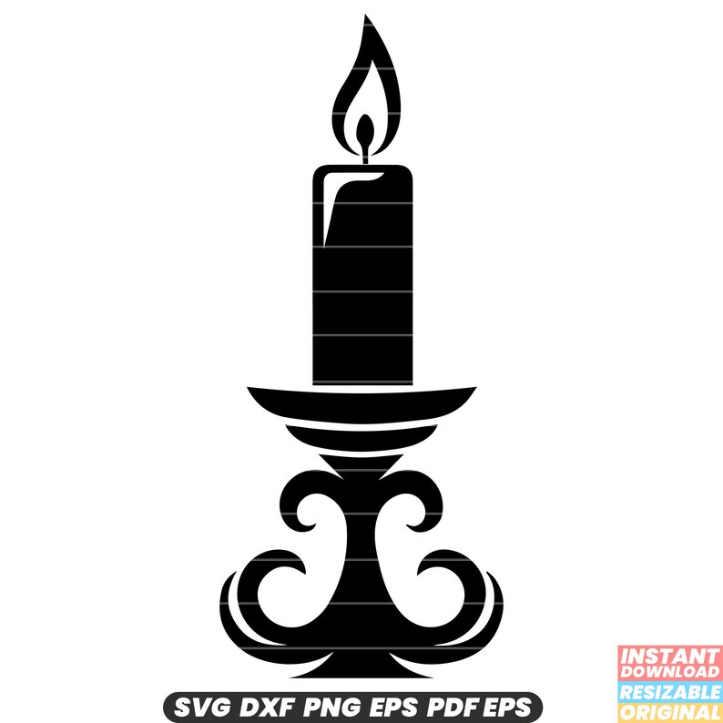 Candle SVG, Candle DXF, Candle PNG Soothing Flame Digital Designs for