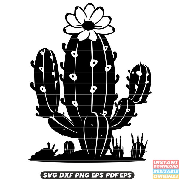 Cactus Desert Plant Succulent Spiky Arid Southwest Nature Wildflower SVG DXF PNG Cut File Digital Instant Download