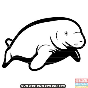Dugong Mammifères marins Vache de mer Herbivore aquatique Espèces menacées d'extinction Herbes marines paissant Faune DXF SVG PNG Couper le fichier Téléchargement instantané