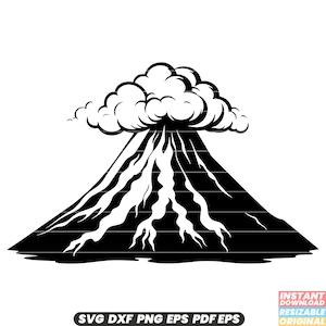 Volcano Eruption Magma Lava Crater Geological Disaster Nature SVG DXF PNG Cut File Digital Instant Download