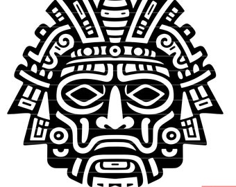 Mayan Mask Art Culture Mesoamerica Ancient Ritual Tradition Symbolic Carving Sculpture Indigenous Heritage Civilization SVG DXF PNG Cut File