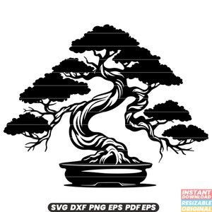 Bonsai Tree Miniature Plant Gardening Nature Japanese Art SVG DXF PNG Cut File Digital Instant Download